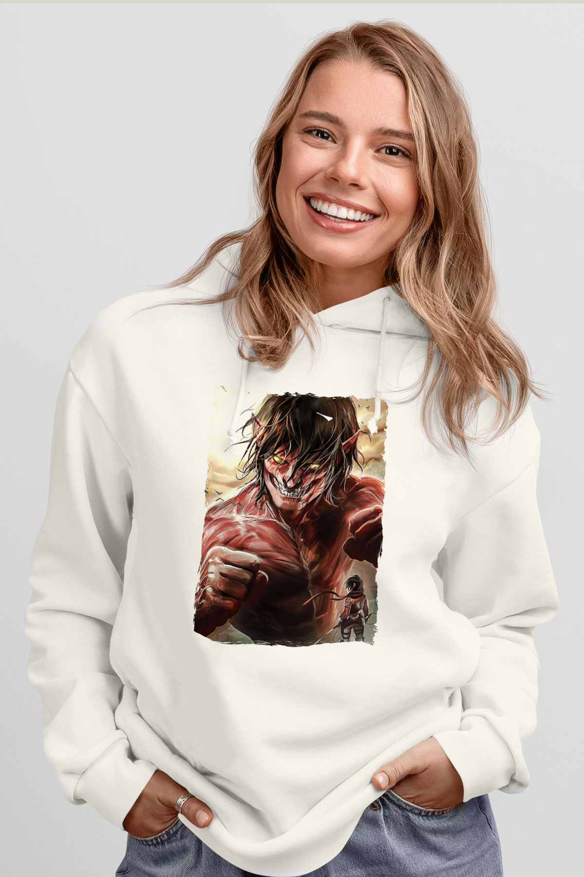 Attack On Titan Baskılı Unisex Siyah Hoodie