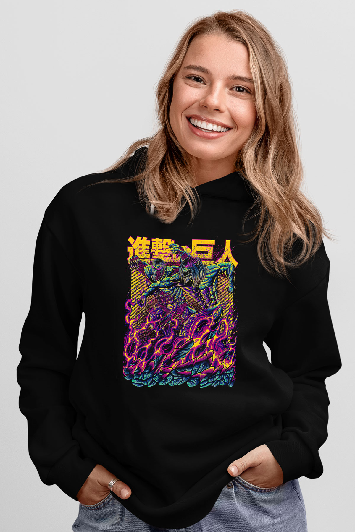 Attack On Titan Baskılı Unisex Siyah Hoodie