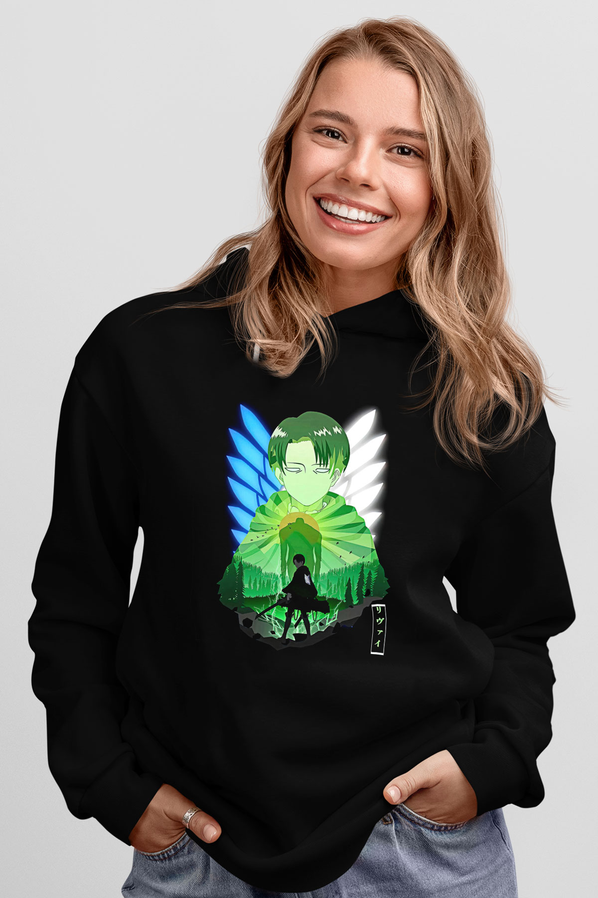 Attack On Titan Baskılı Unisex Siyah Hoodie