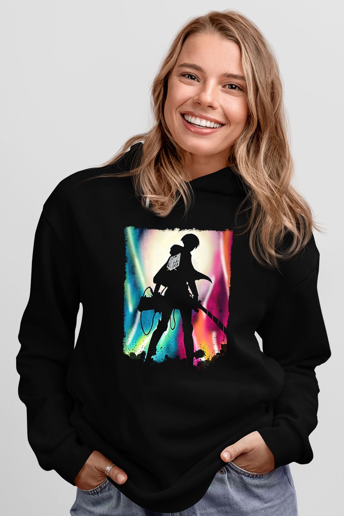 Attack On Titan Baskılı Unisex Siyah Hoodie