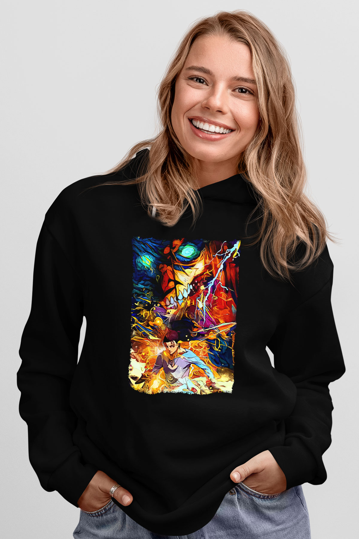 Attack On Titan Baskılı Unisex Siyah Hoodie