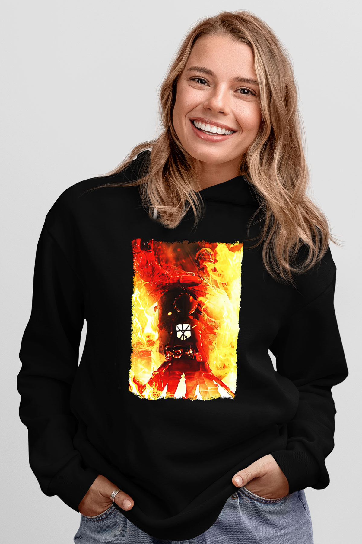 Attack On Titan Baskılı Unisex Siyah Hoodie