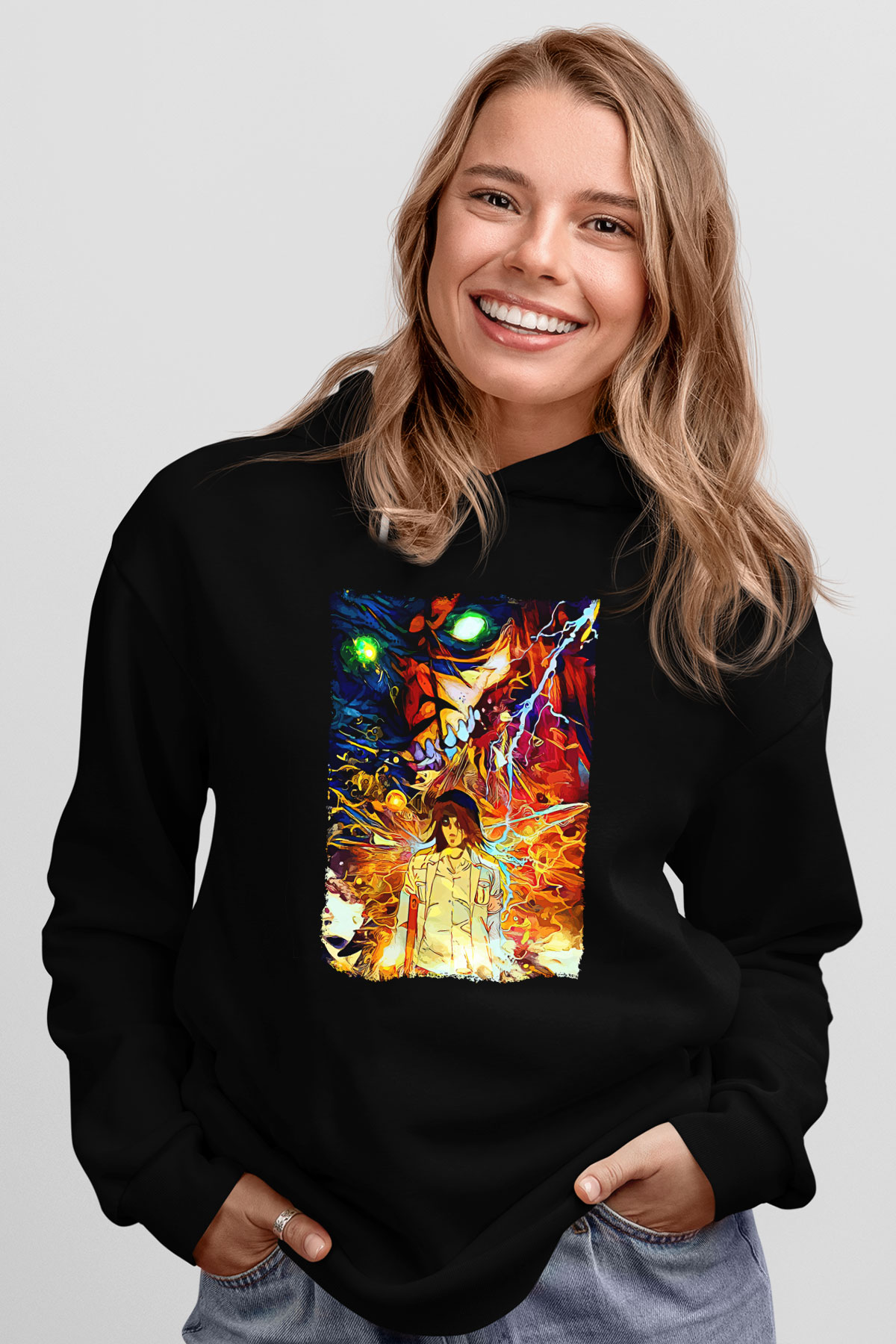 Attack On Titan Baskılı Unisex Siyah Hoodie