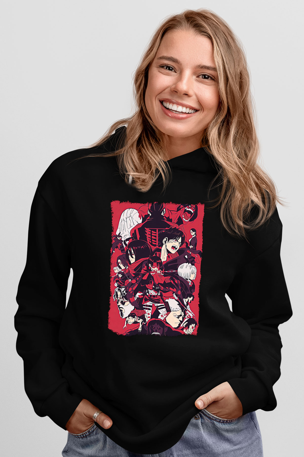 Attack On Titan Baskılı Unisex Siyah Hoodie