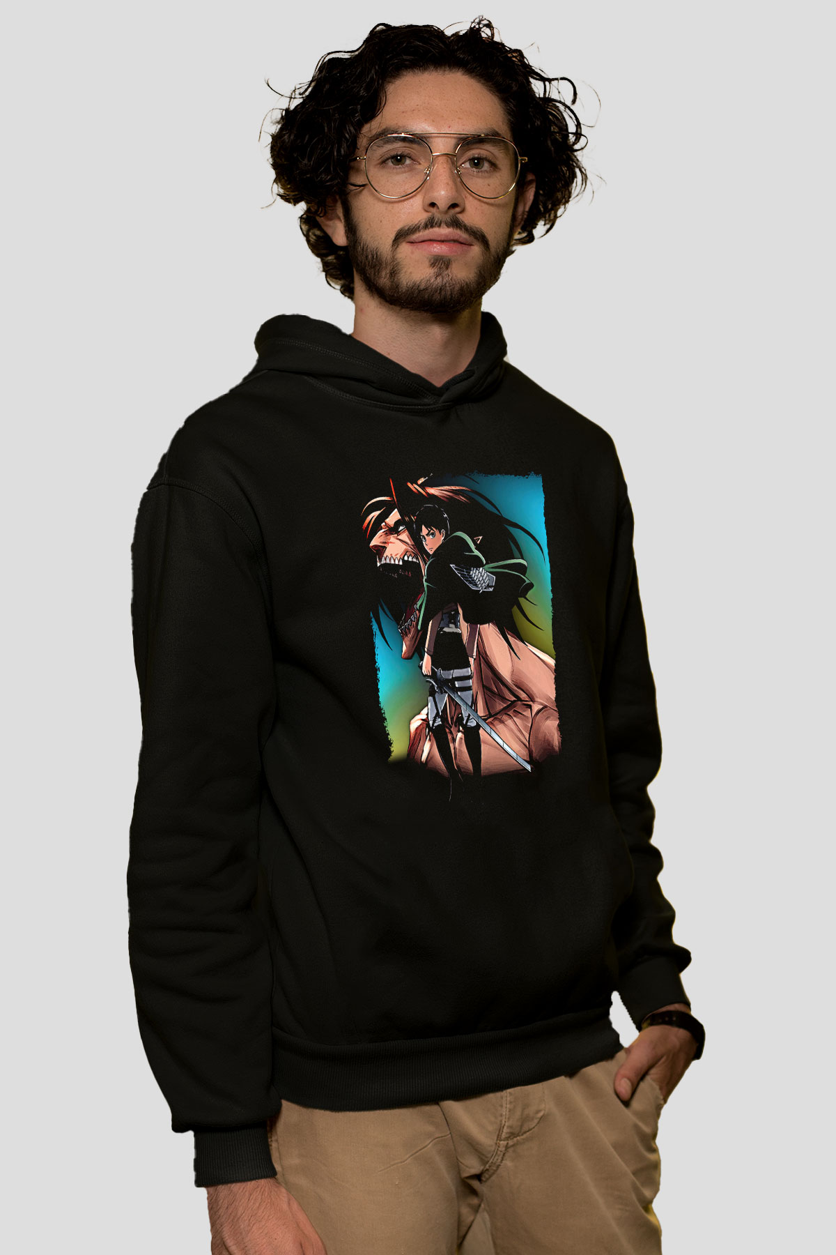 Attack On Titan Baskılı Unisex Siyah Hoodie