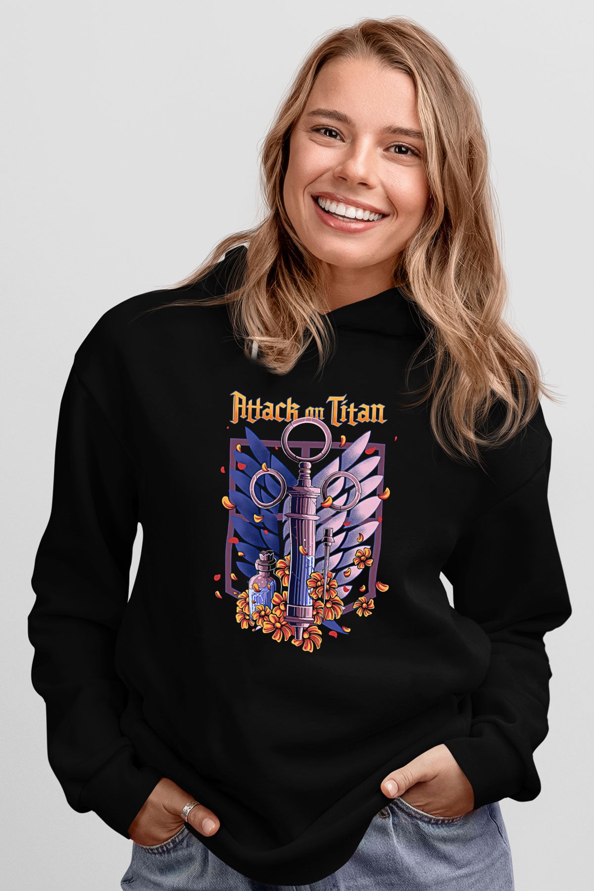 Attack On Titan Baskılı Unisex Siyah Hoodie