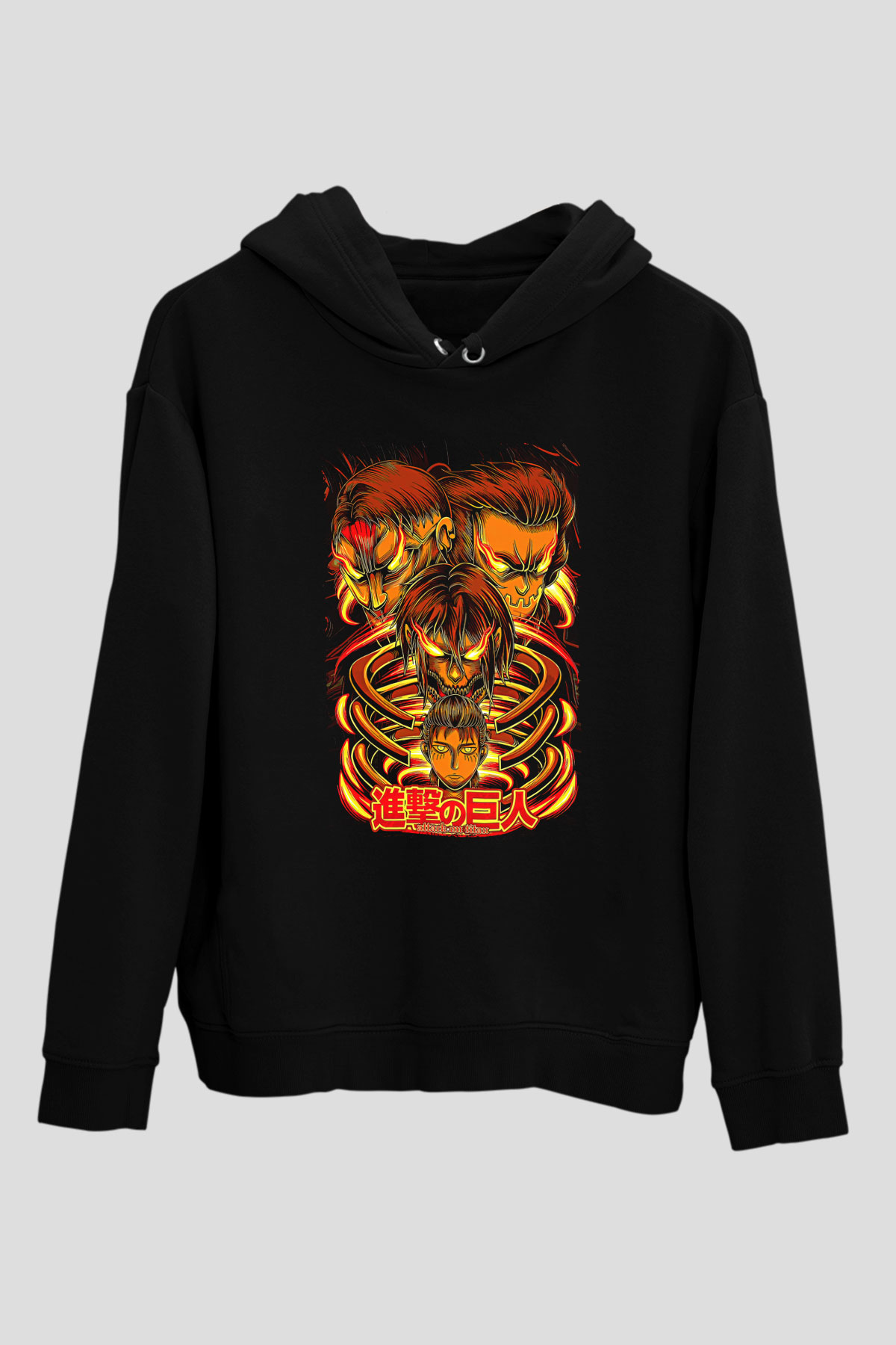 Attack On Titan Baskılı Unisex Siyah Hoodie