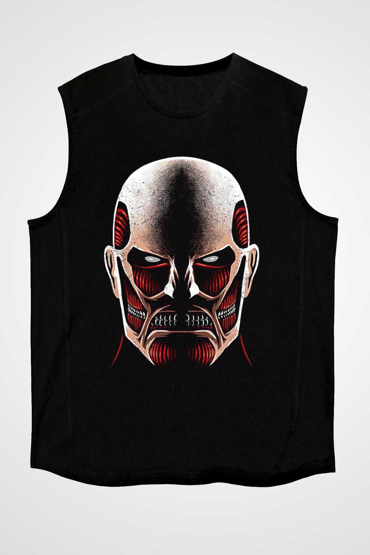 Attack On Titan Baskılı Unisex Siyah Kolsuz Tişört - Tshirt