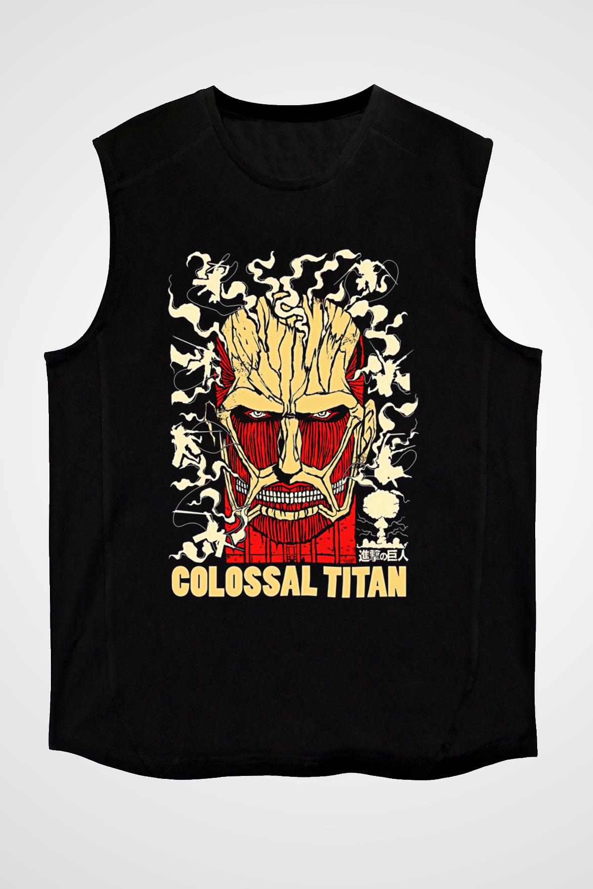 Attack On Titan Baskılı Unisex Siyah Kolsuz Tişört - Tshirt