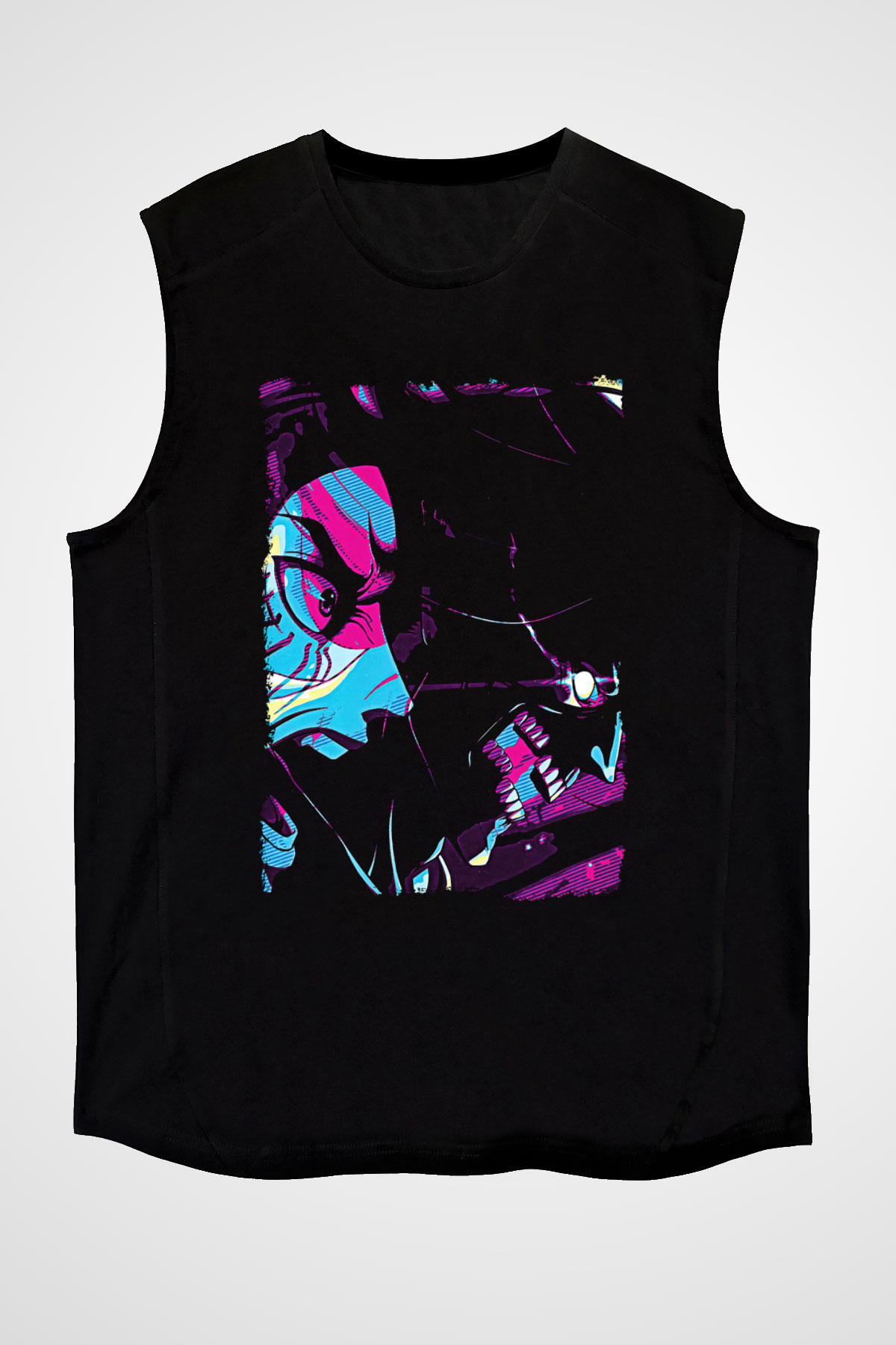 Attack On Titan Baskılı Unisex Siyah Kolsuz Tişört - Tshirt