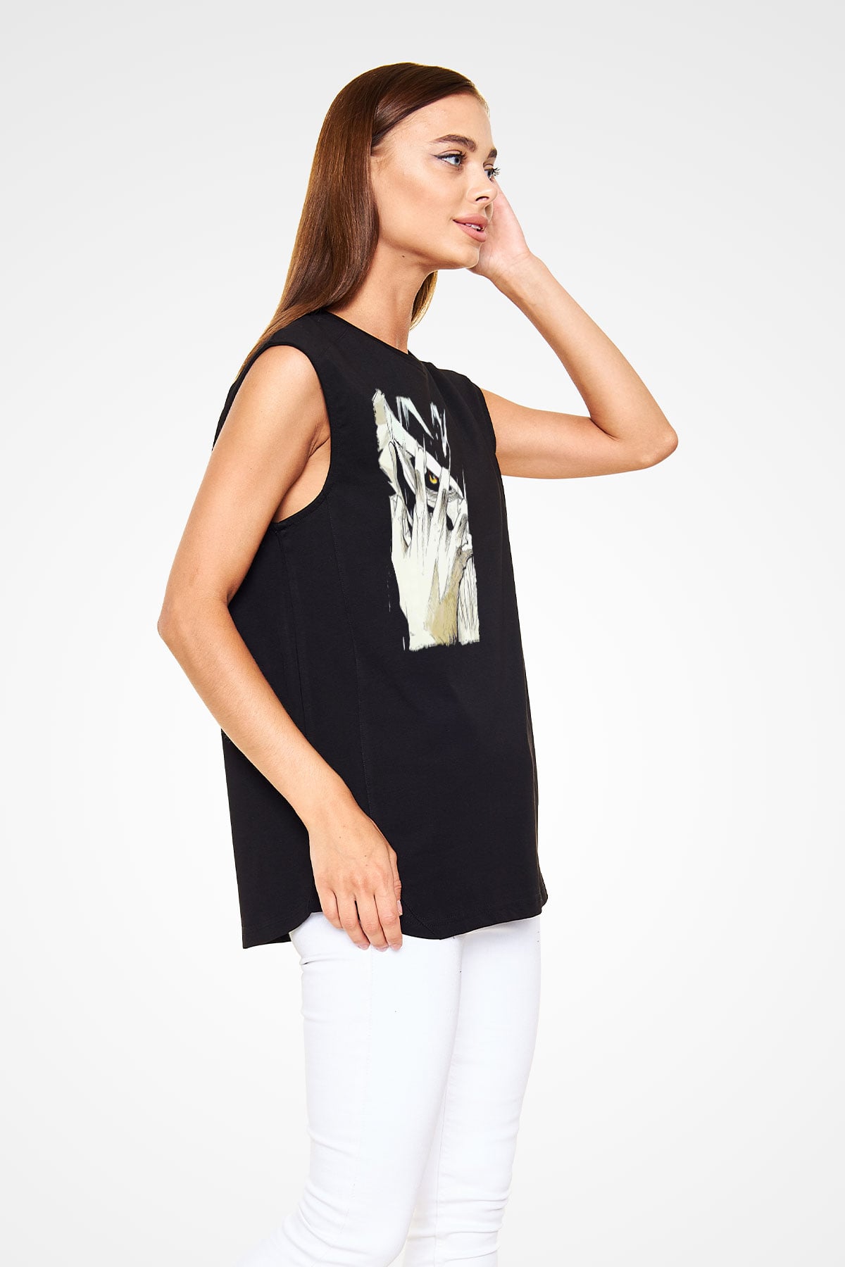 Attack On Titan Baskılı Unisex Siyah Kolsuz Tişört - Tshirt