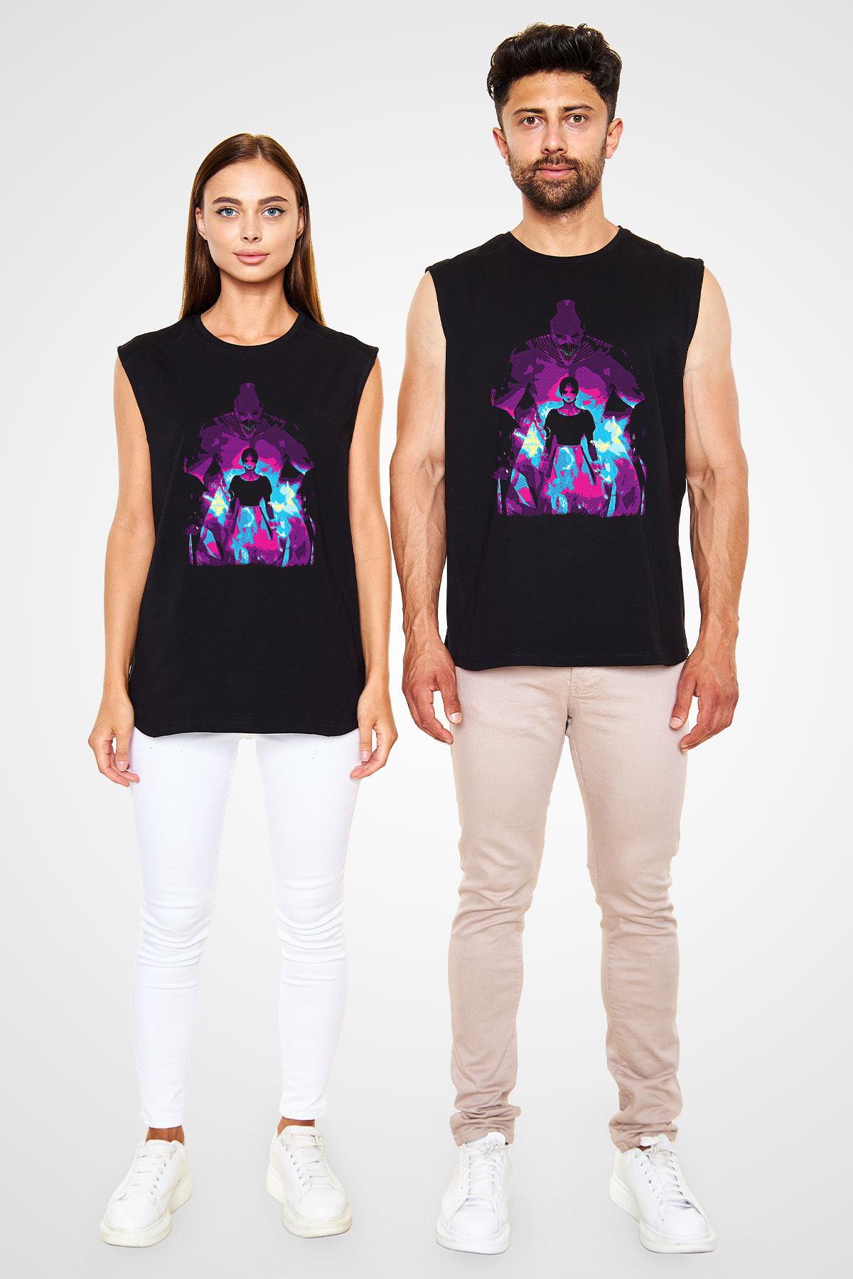 Attack On Titan Baskılı Unisex Siyah Kolsuz Tişört - Tshirt
