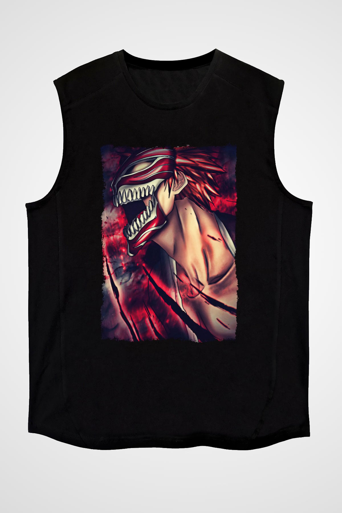 Attack On Titan Baskılı Unisex Siyah Kolsuz Tişört - Tshirt