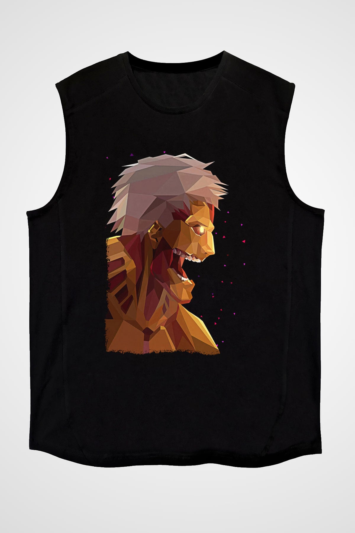 Attack On Titan Baskılı Unisex Siyah Kolsuz Tişört - Tshirt
