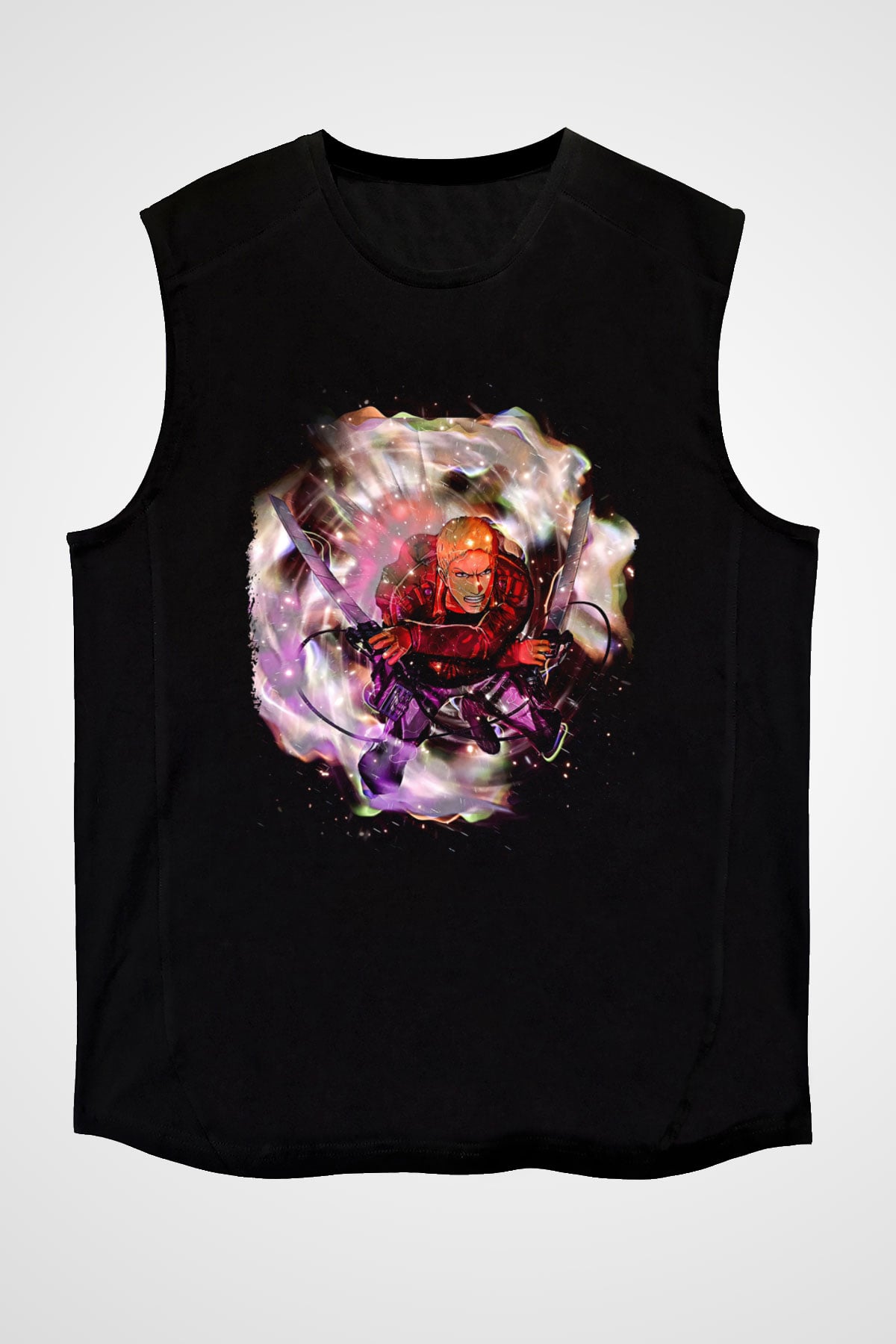Attack On Titan Baskılı Unisex Siyah Kolsuz Tişört - Tshirt