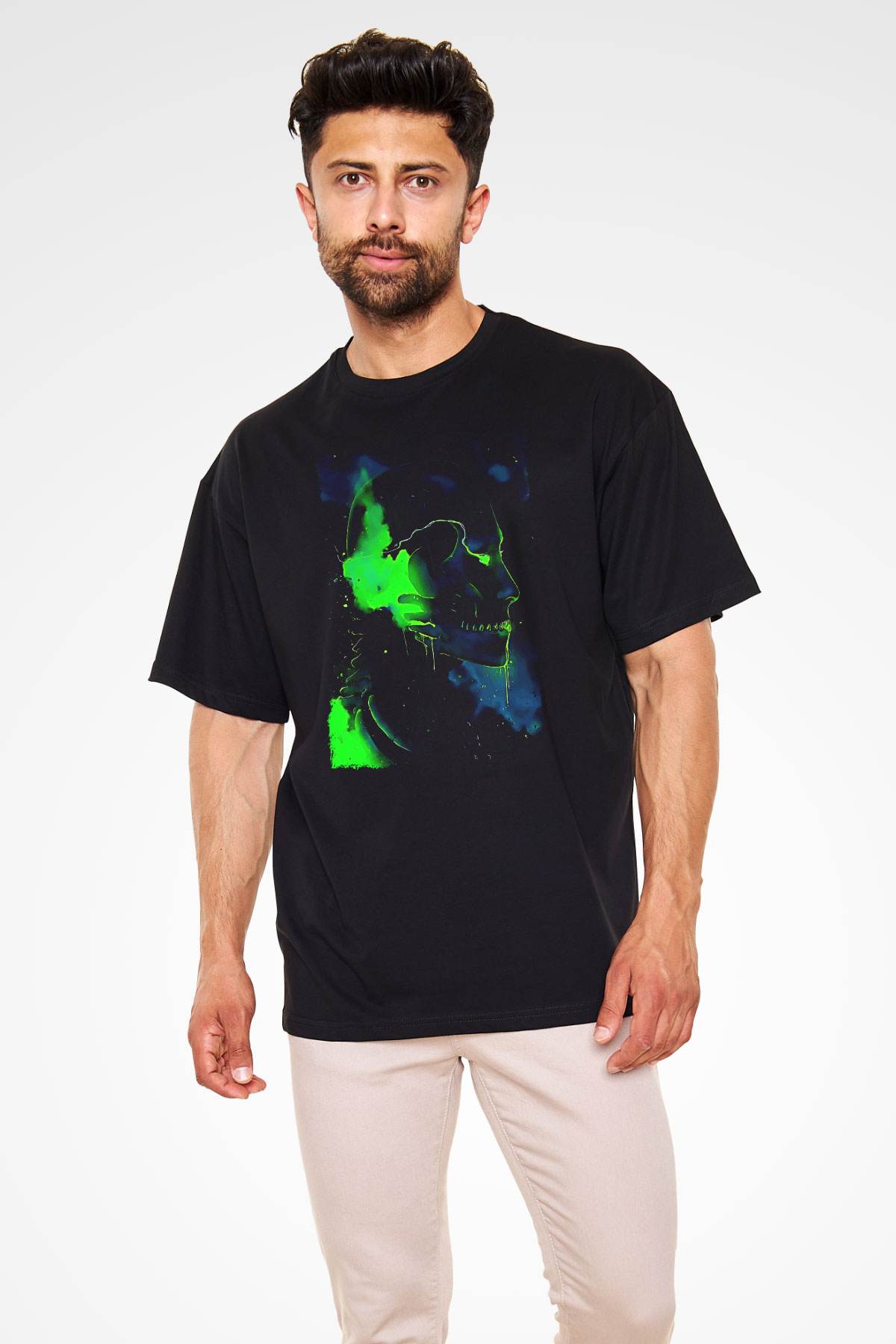 Attack On Titan Baskılı Unisex Siyah Oversize Tişört - Tshirt