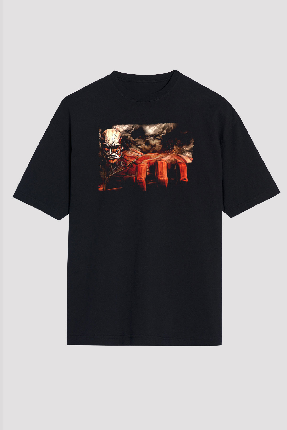 Attack On Titan Baskılı Unisex Siyah Oversize Tişört - Tshirt
