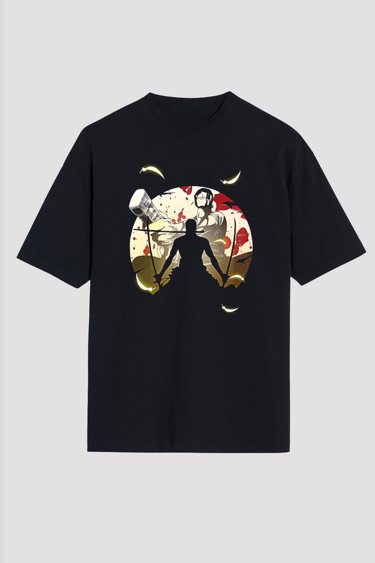 Attack On Titan Baskılı Unisex Siyah Oversize Tişört - Tshirt
