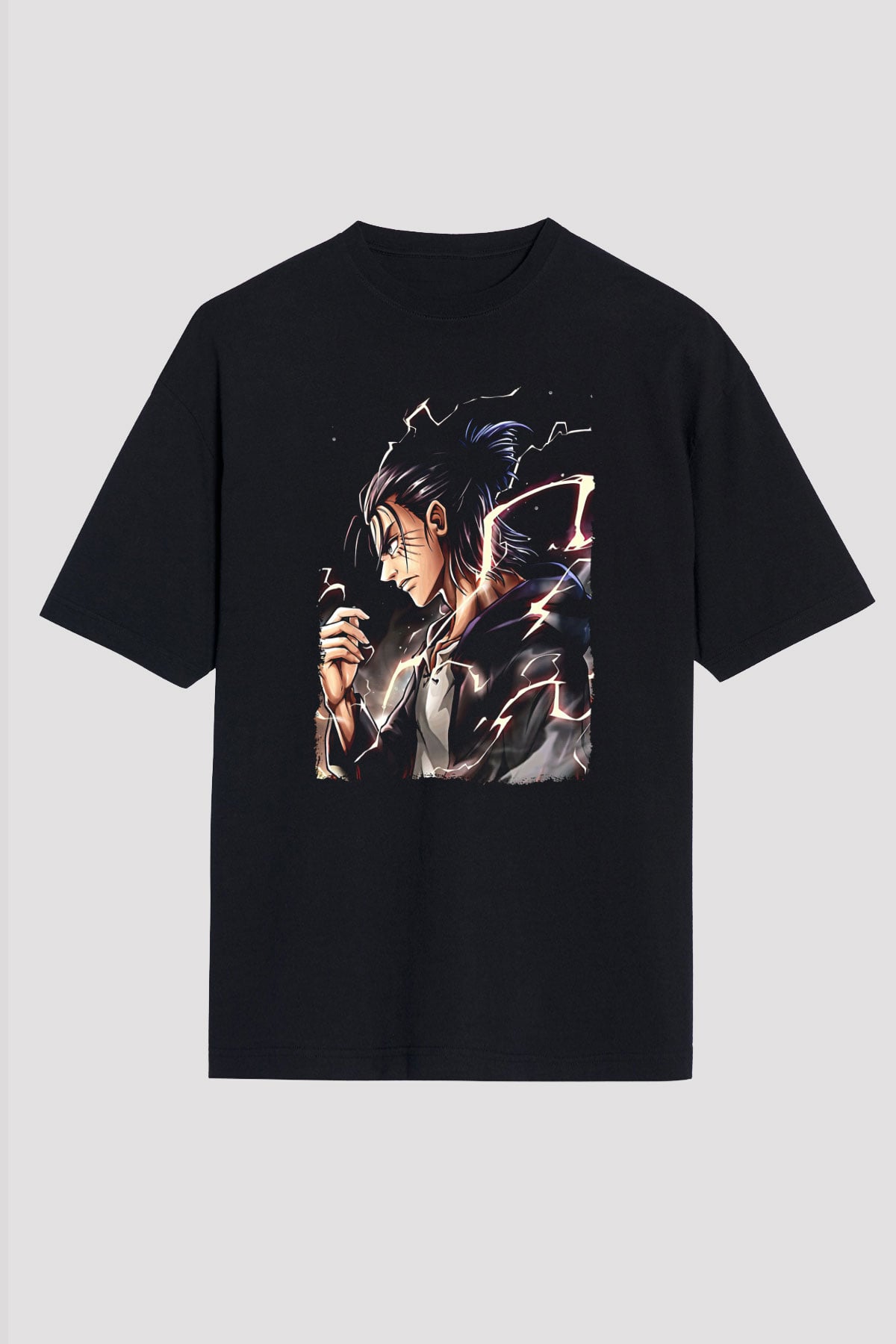 Attack On Titan Baskılı Unisex Siyah Oversize Tişört - Tshirt