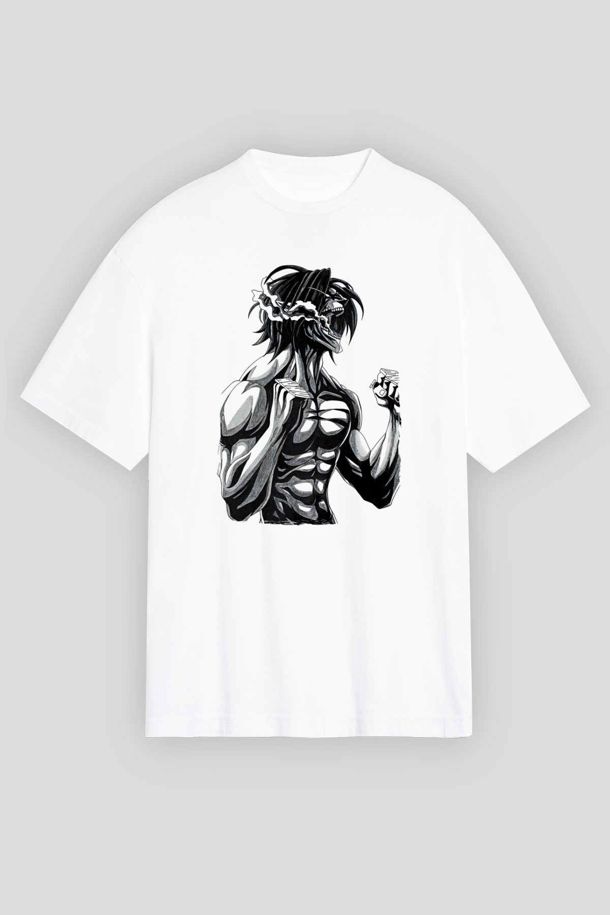 Attack On Titan Baskılı Unisex Siyah Oversize Tişört - Tshirt