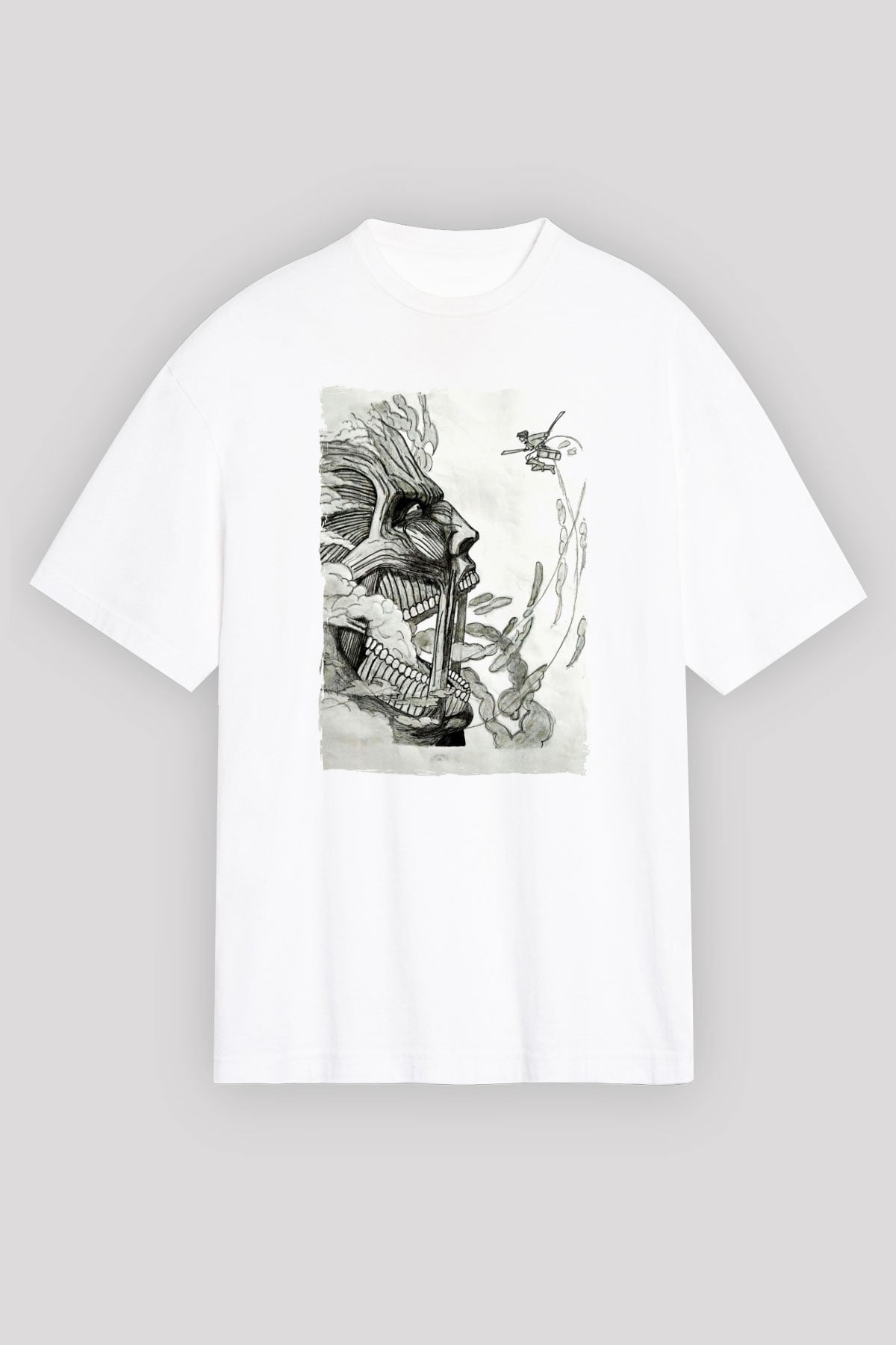 Attack On Titan Baskılı Unisex Siyah Oversize Tişört - Tshirt