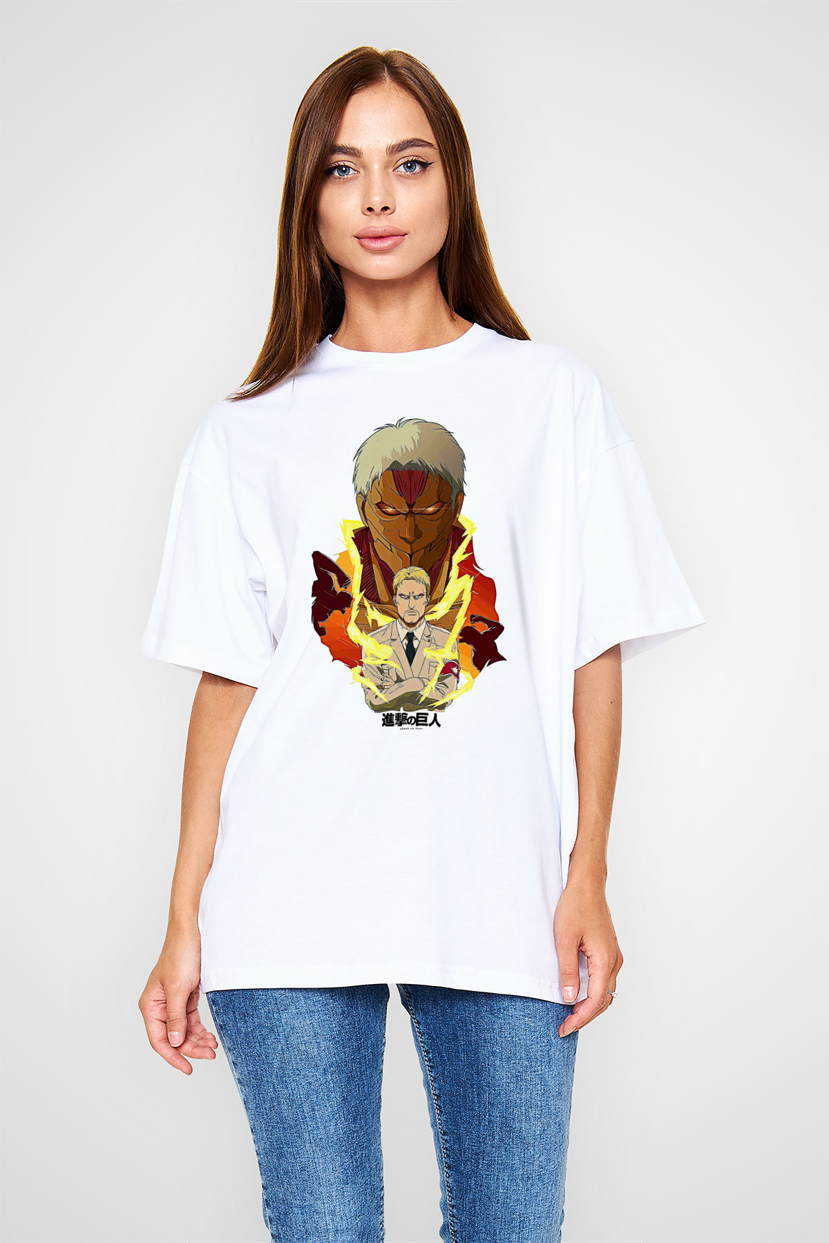 Attack On Titan Baskılı Unisex Siyah Oversize Tişört - Tshirt