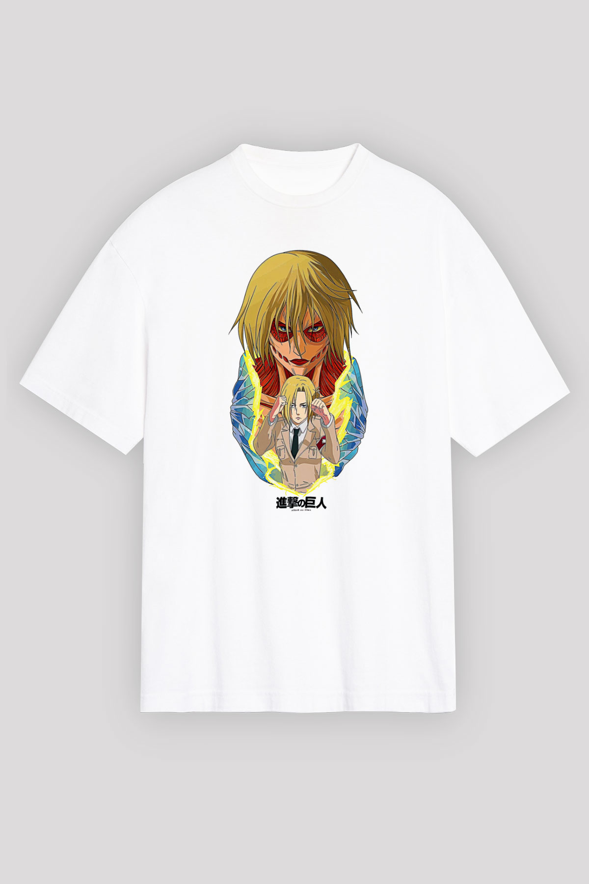 Attack On Titan Baskılı Unisex Siyah Oversize Tişört - Tshirt