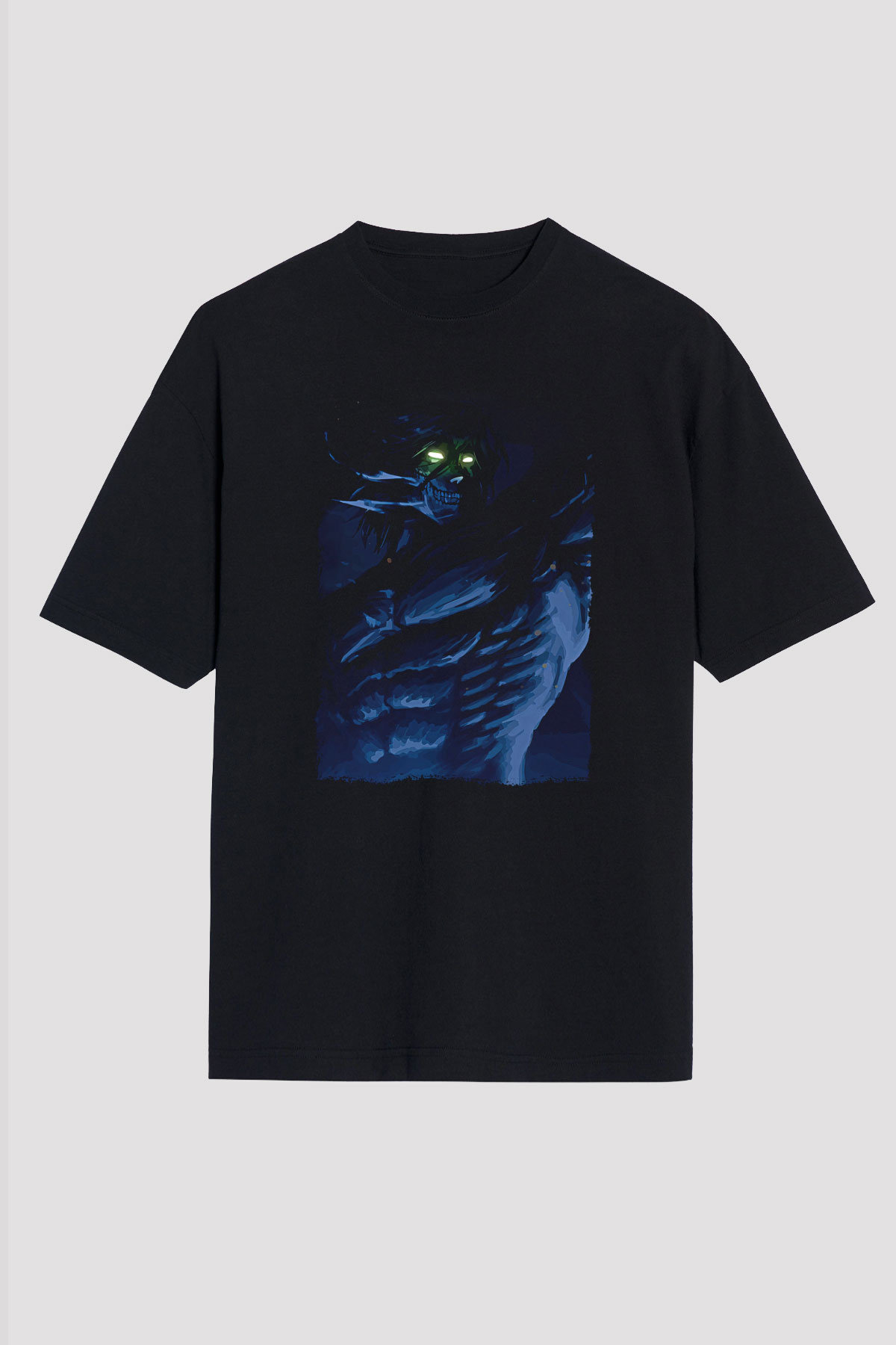 Attack On Titan Baskılı Unisex Siyah Oversize Tişört - Tshirt