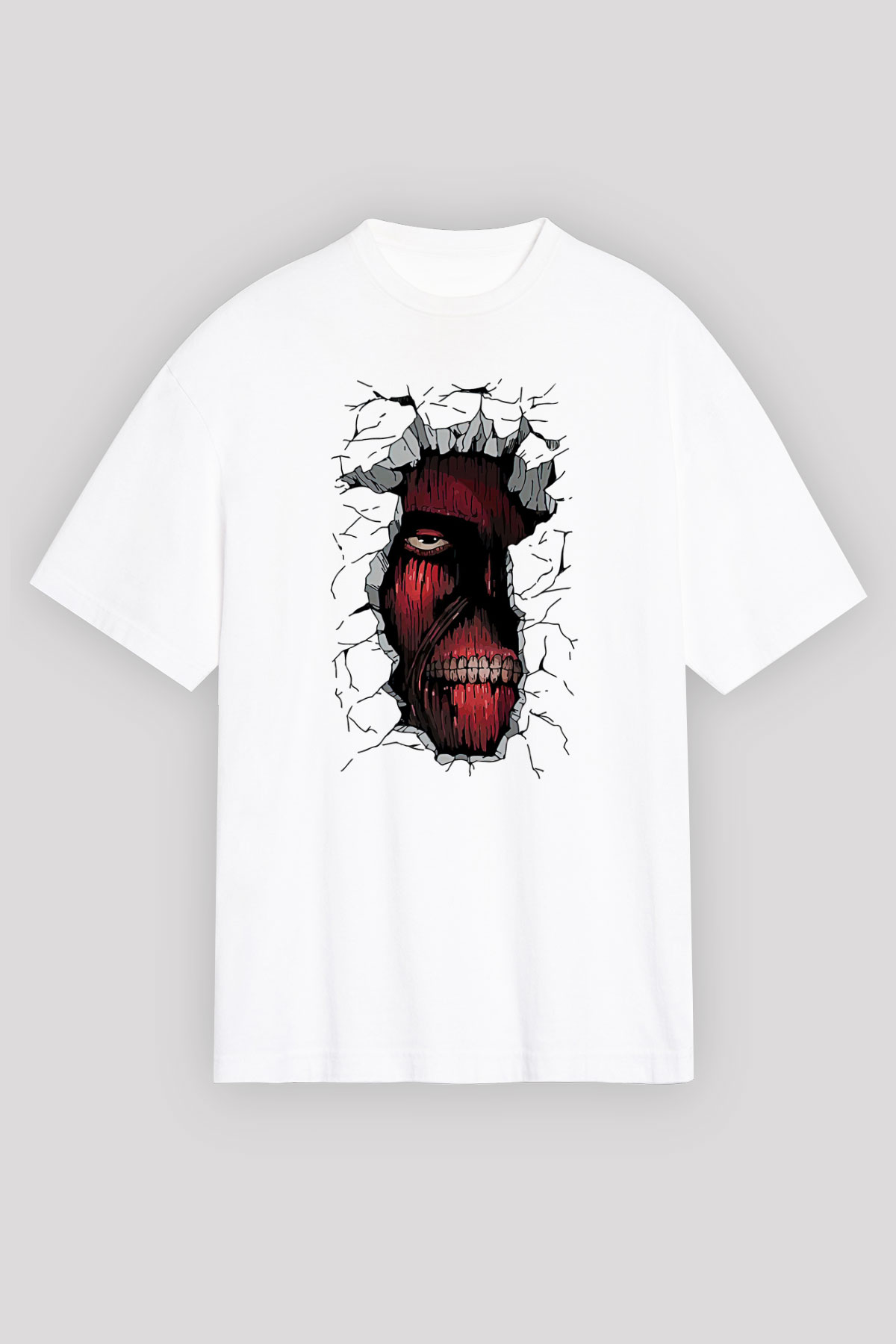 Attack On Titan Baskılı Unisex Siyah Oversize Tişört - Tshirt