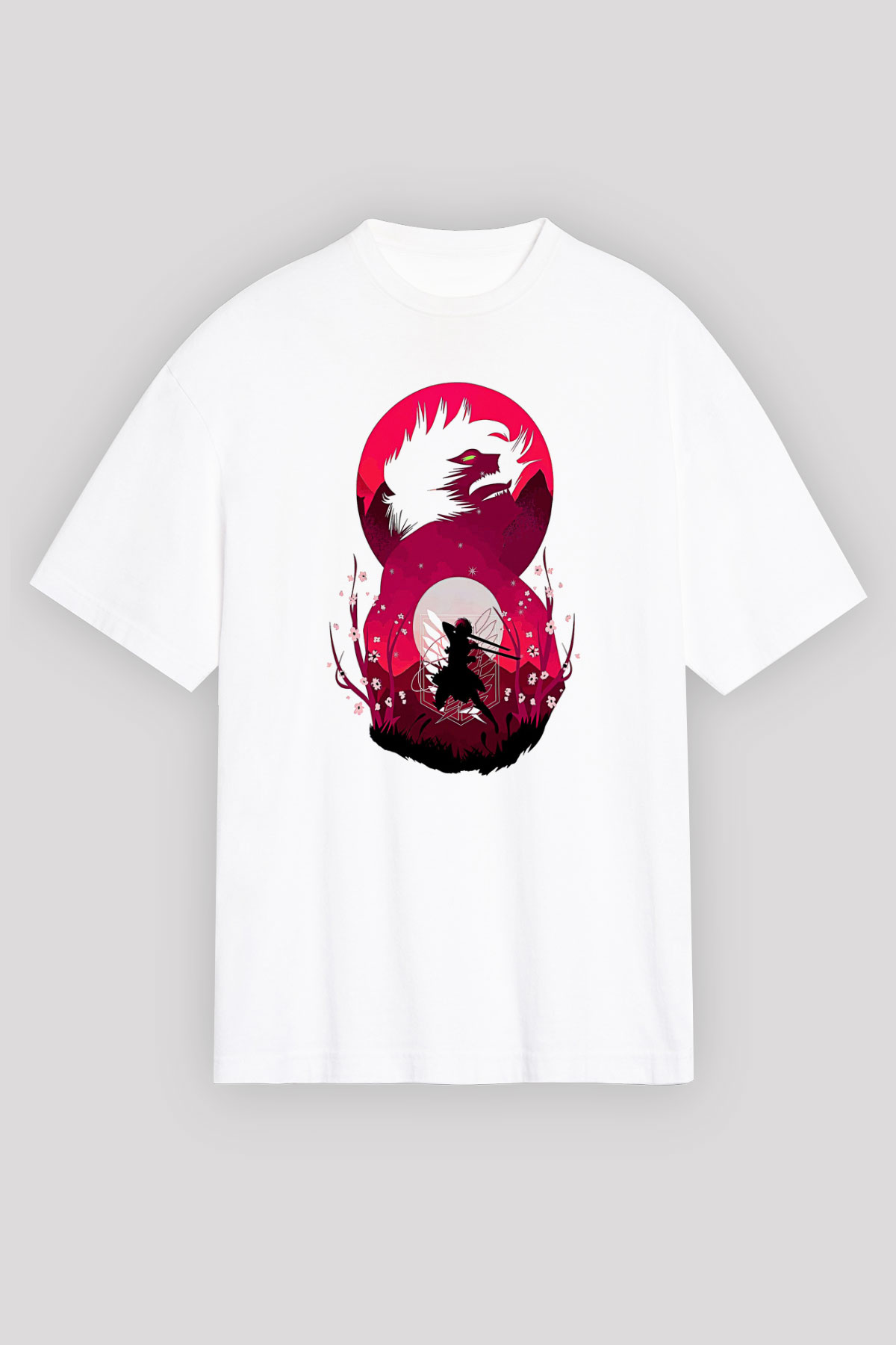 Attack On Titan Baskılı Unisex Siyah Oversize Tişört - Tshirt