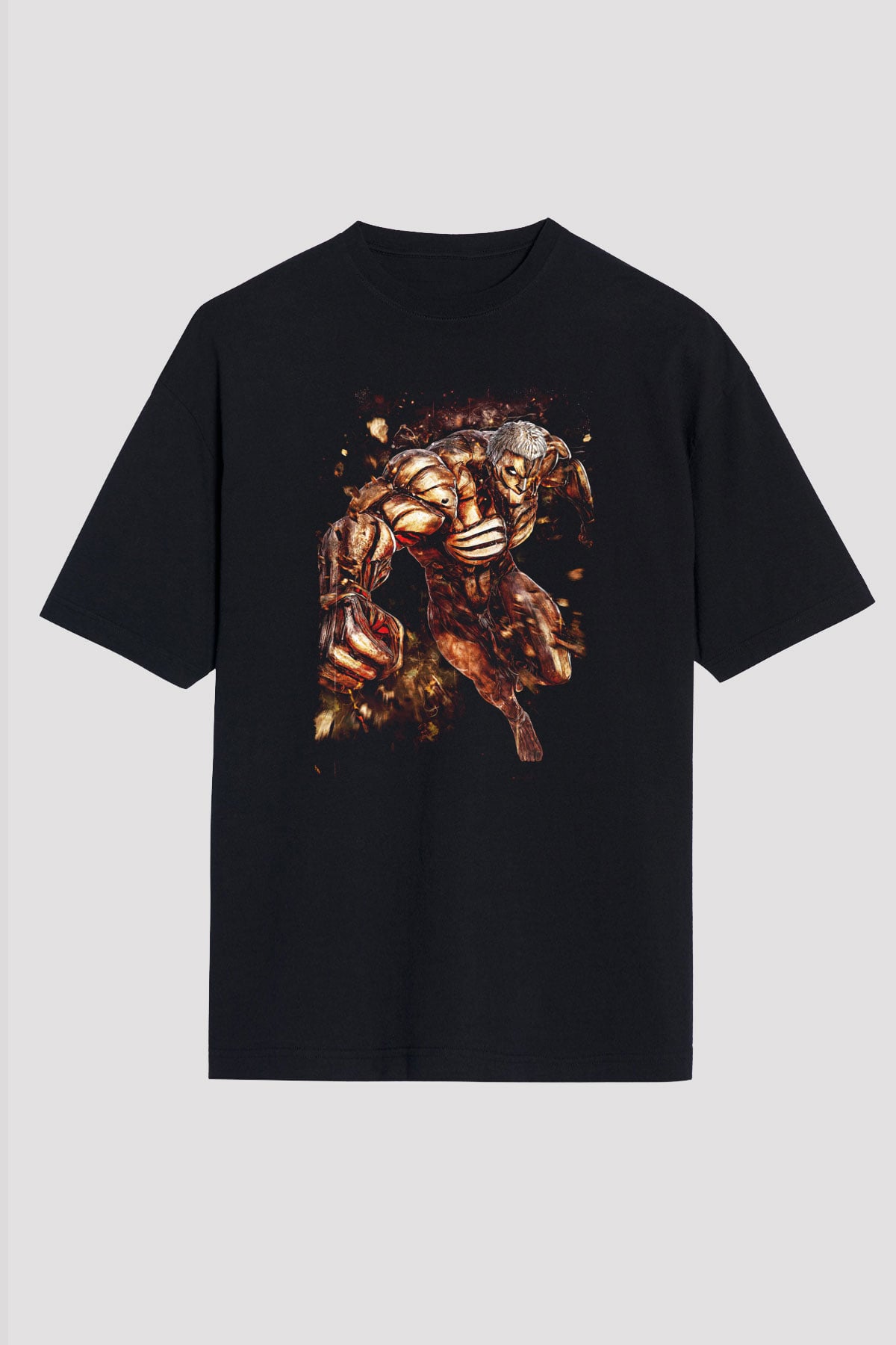 Attack On Titan Baskılı Unisex Siyah Oversize Tişört - Tshirt