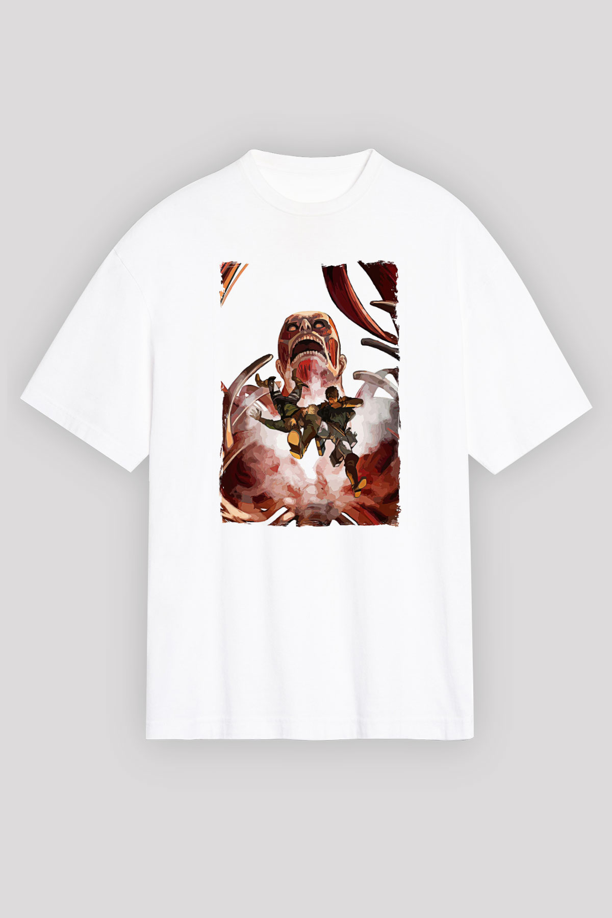 Attack On Titan Baskılı Unisex Siyah Oversize Tişört - Tshirt