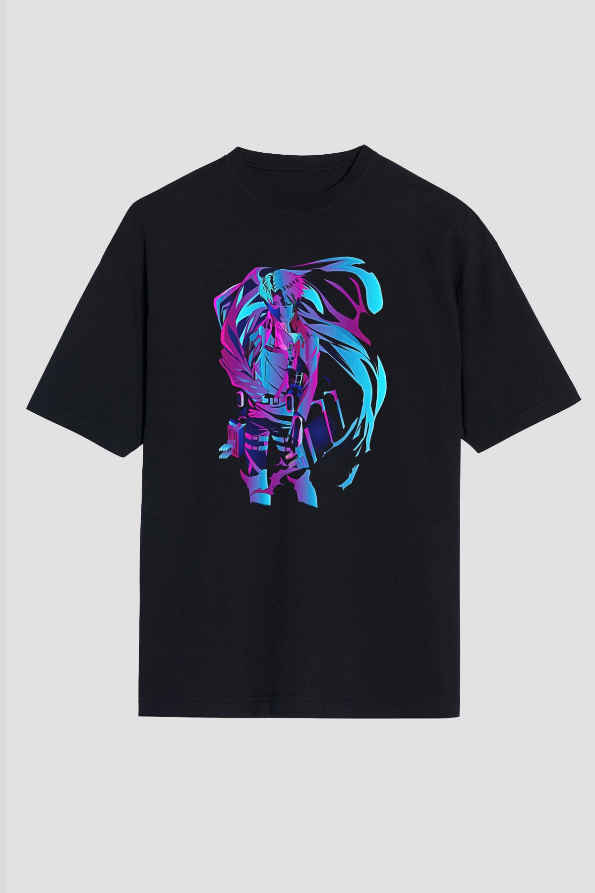 Attack On Titan Baskılı Unisex Siyah Oversize Tişört - Tshirt