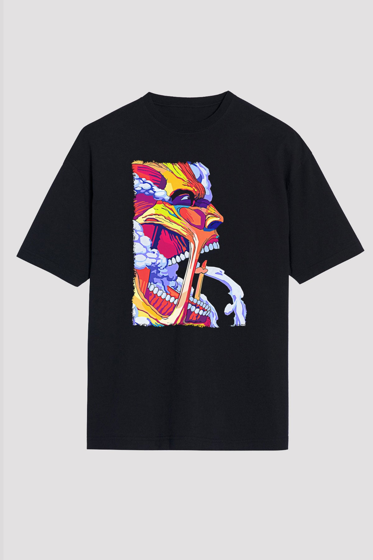 Attack On Titan Baskılı Unisex Siyah Oversize Tişört - Tshirt