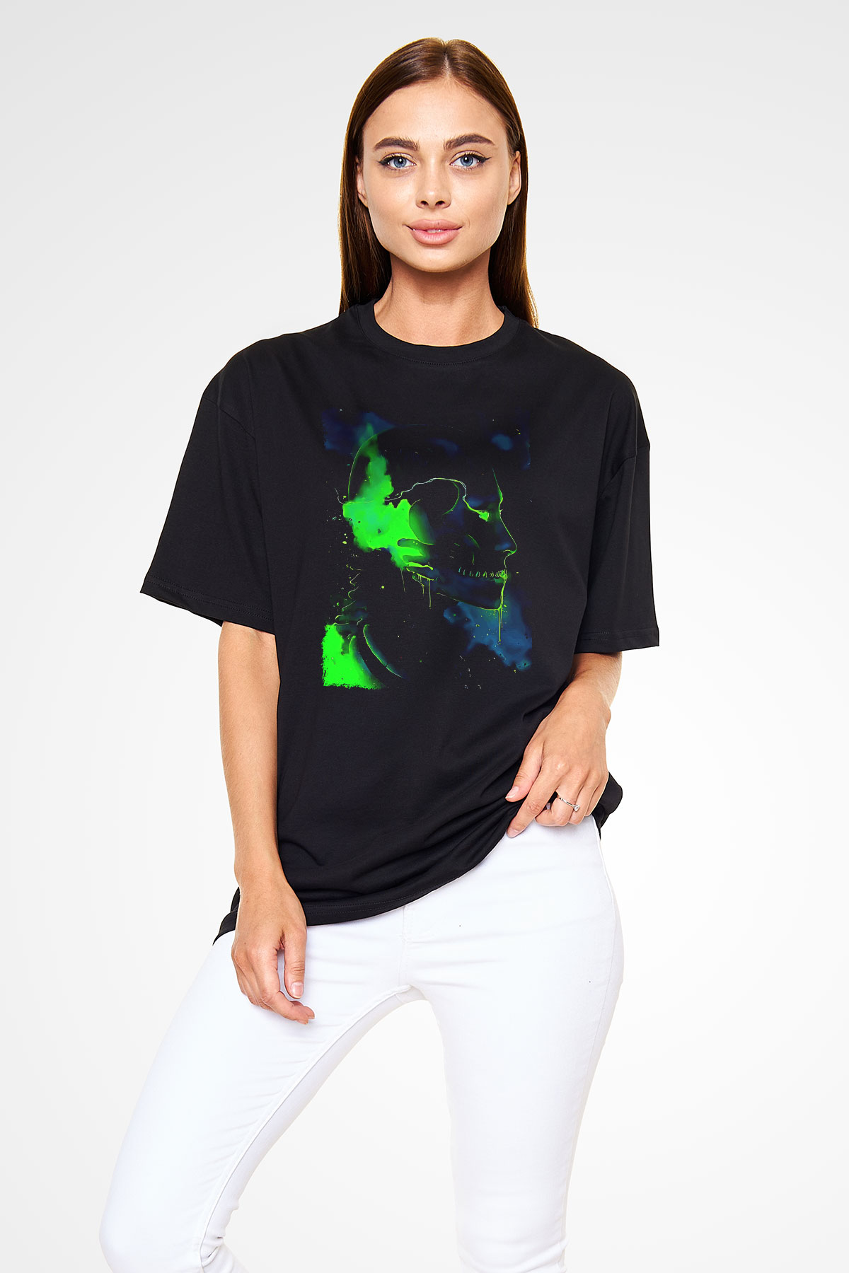 Attack On Titan Baskılı Unisex Siyah Oversize Tişört - Tshirt