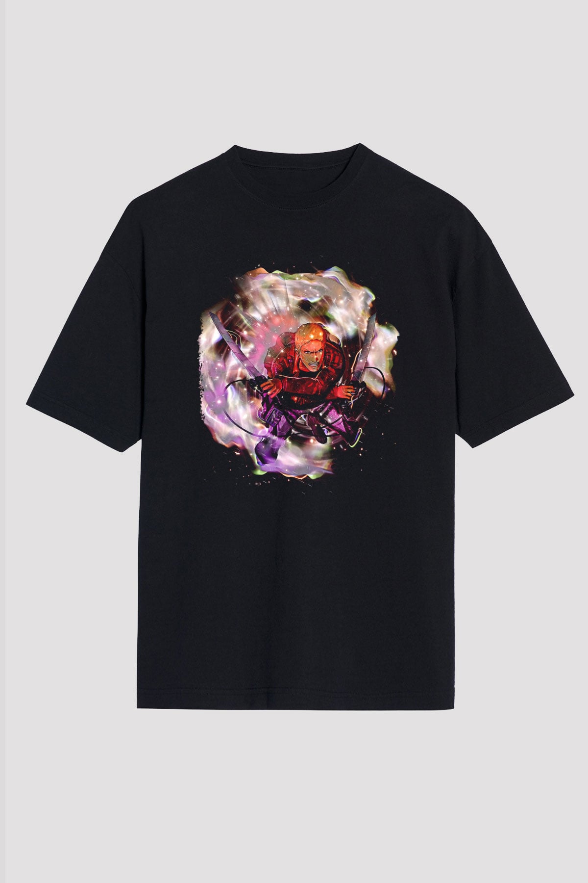Attack On Titan Baskılı Unisex Siyah Oversize Tişört - Tshirt