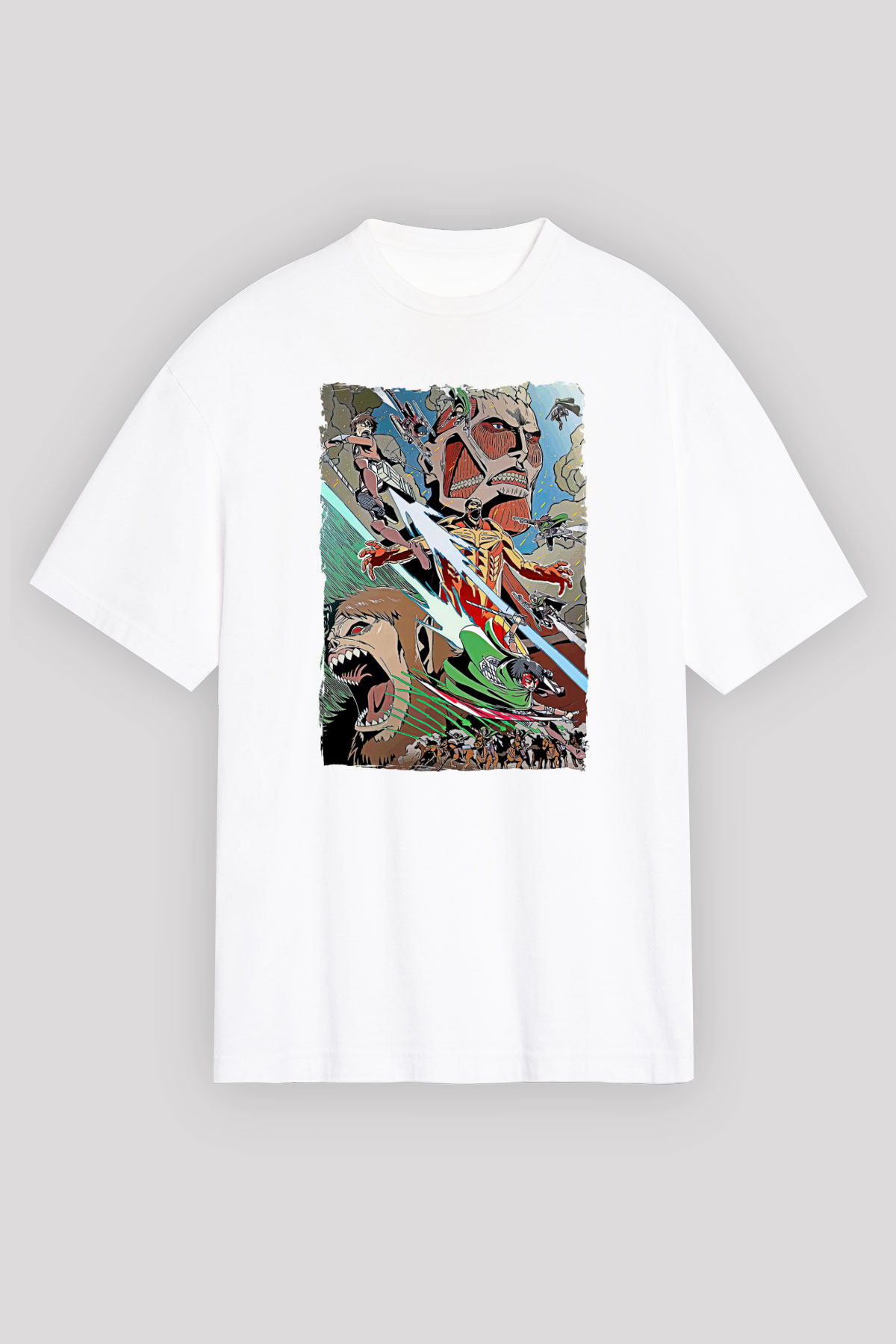Attack On Titan Baskılı Unisex Siyah Oversize Tişört - Tshirt