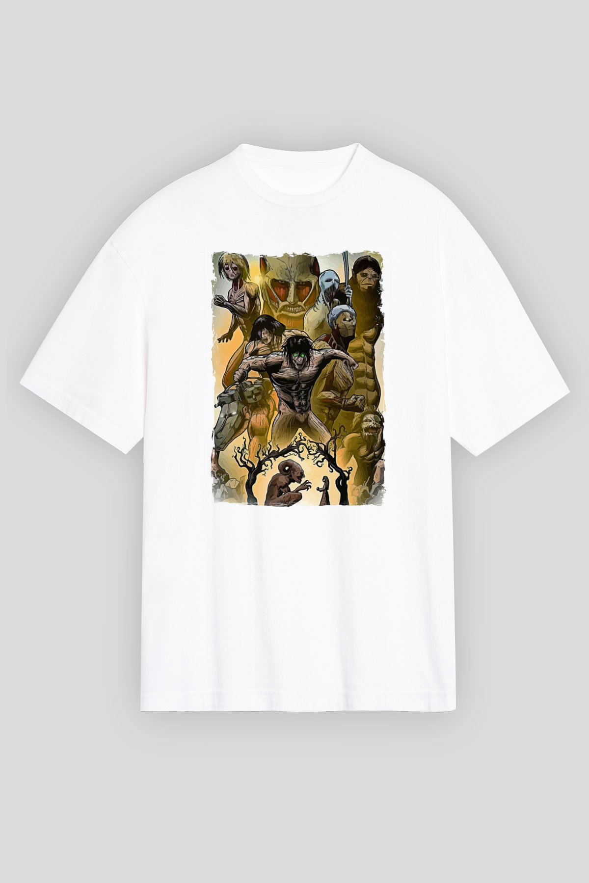 Attack On Titan Baskılı Unisex Siyah Oversize Tişört - Tshirt