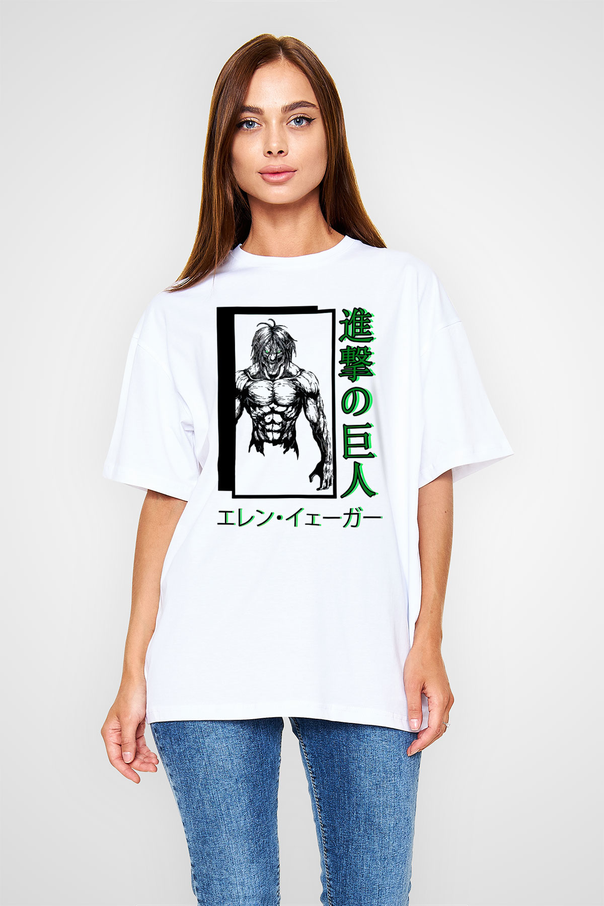 Attack On Titan Baskılı Unisex Siyah Oversize Tişört - Tshirt