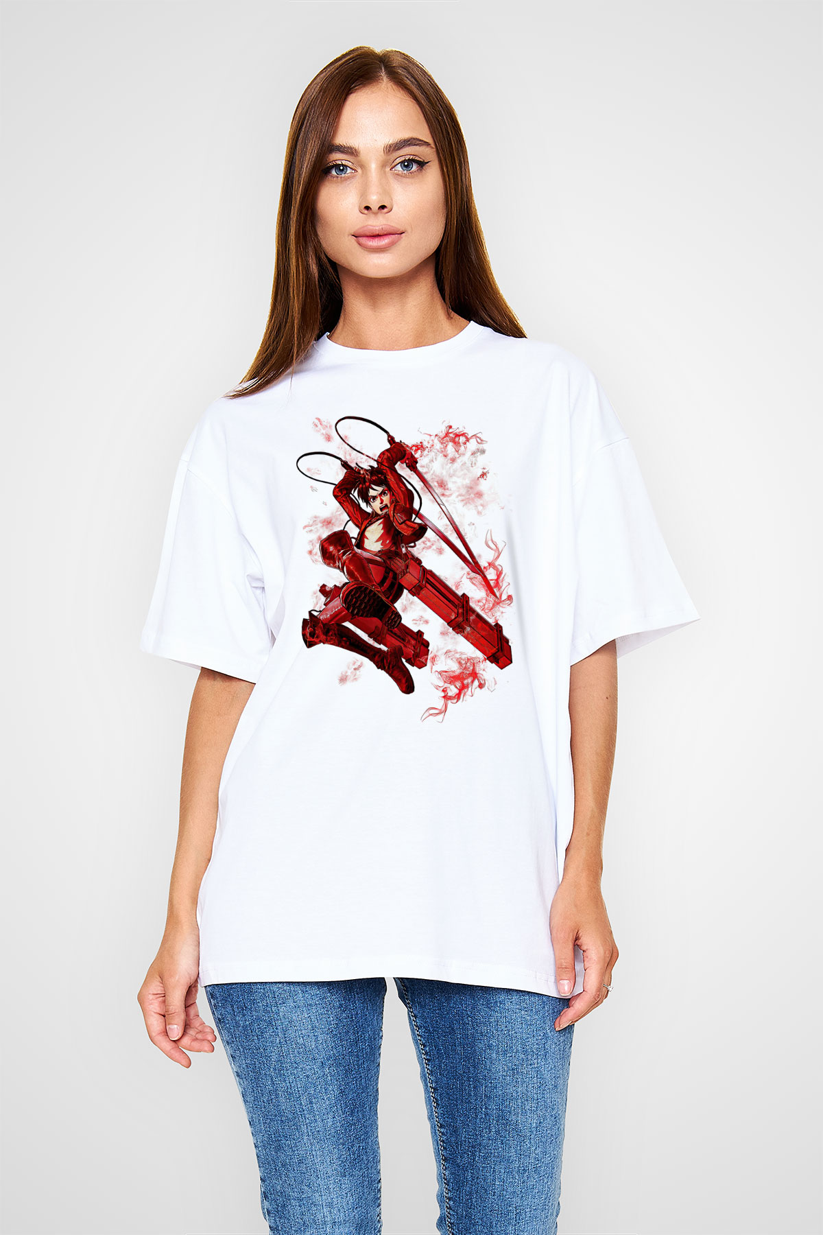 Attack On Titan Baskılı Unisex Siyah Oversize Tişört - Tshirt