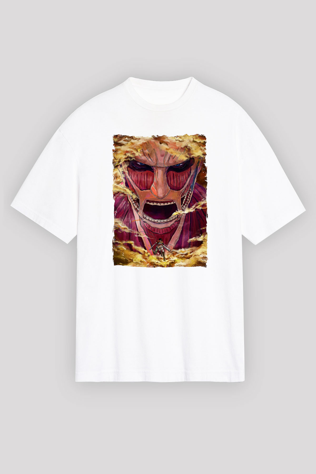 Attack On Titan Baskılı Unisex Siyah Oversize Tişört - Tshirt