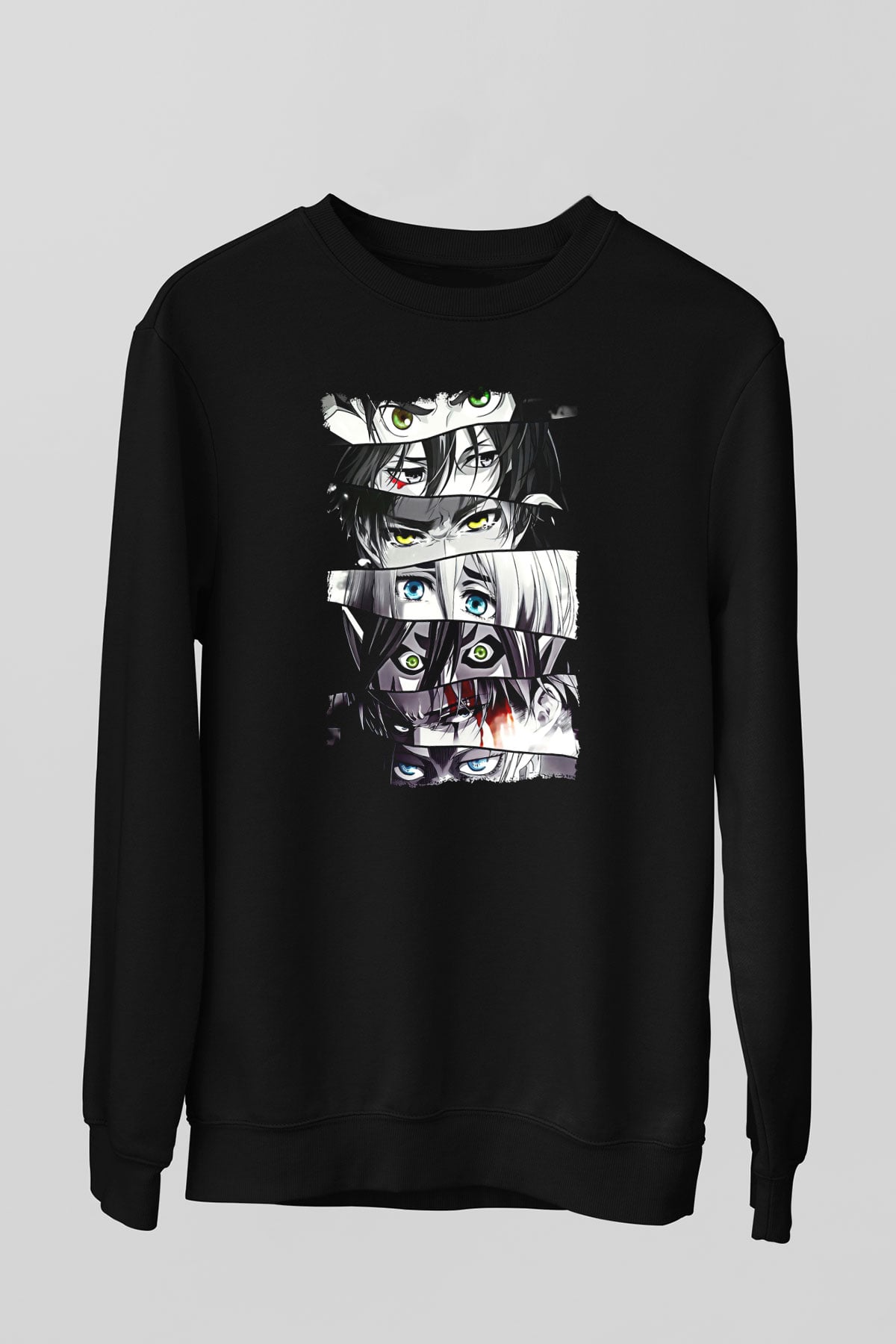 Attack On Titan Baskılı Unisex Siyah Sweatshirt