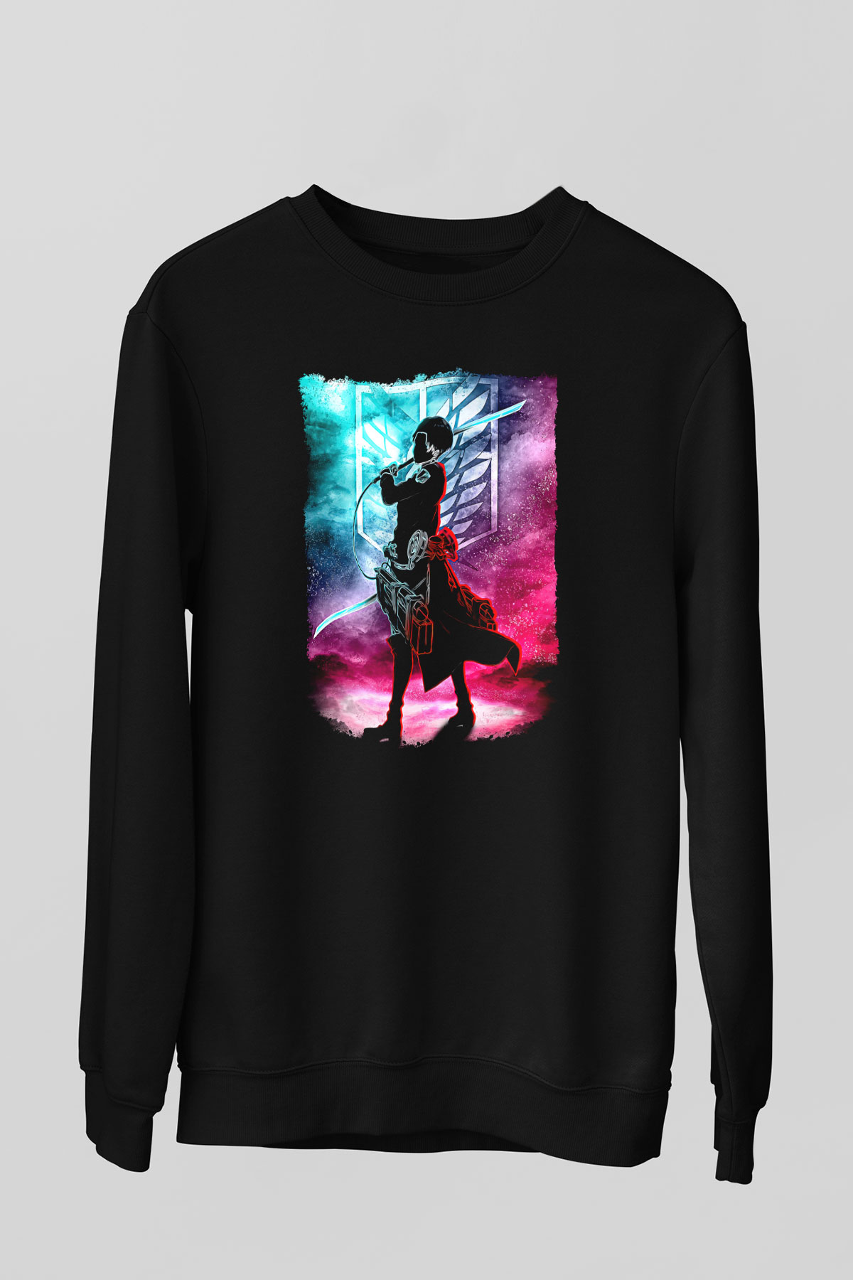 Attack On Titan Baskılı Unisex Siyah Sweatshirt