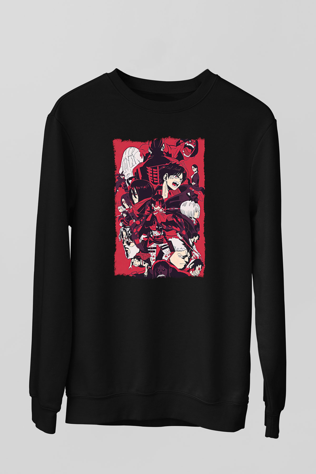 Attack On Titan Baskılı Unisex Siyah Sweatshirt
