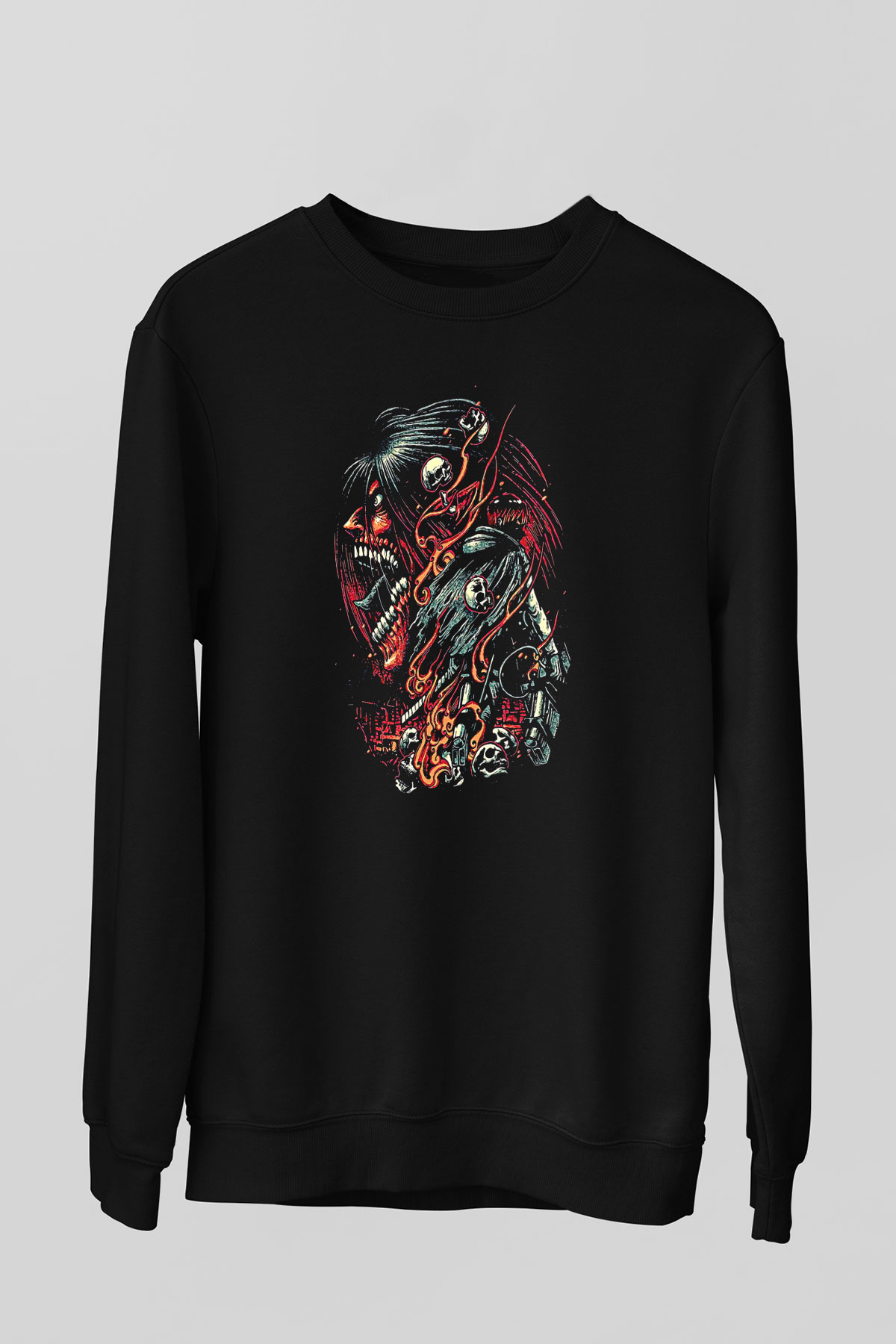 Attack On Titan Baskılı Unisex Siyah Sweatshirt