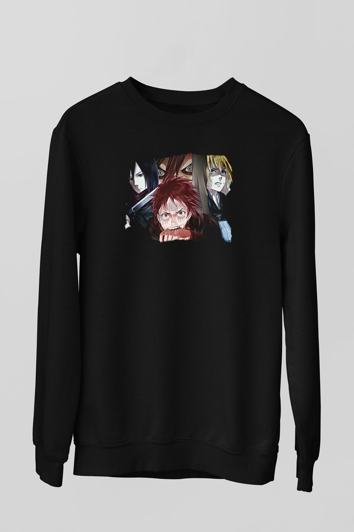 Attack On Titan Baskılı Unisex Siyah Sweatshirt