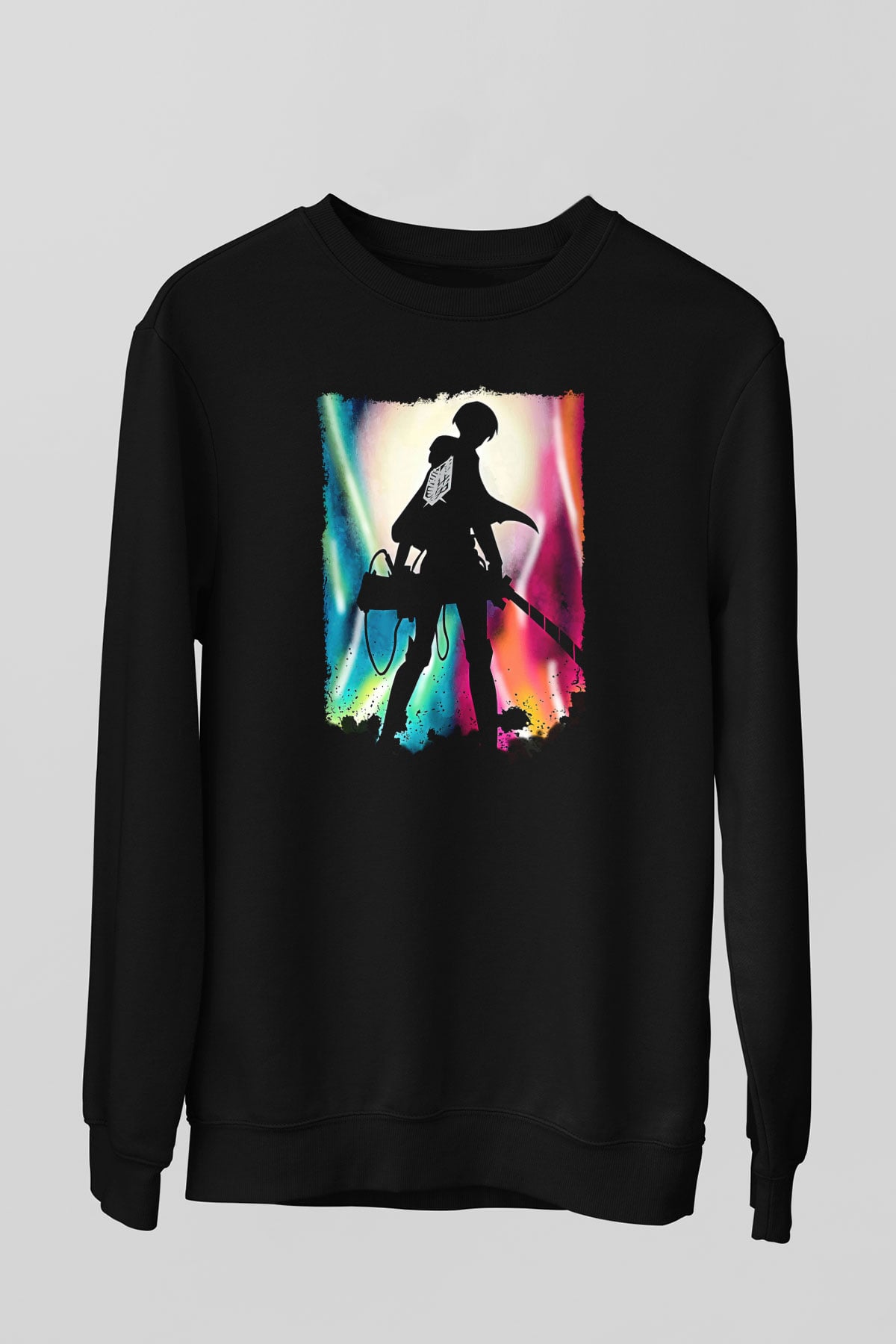 Attack On Titan Baskılı Unisex Siyah Sweatshirt