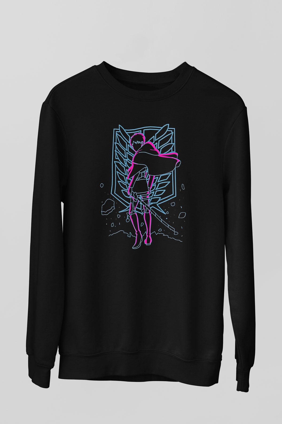 Attack On Titan Baskılı Unisex Siyah Sweatshirt