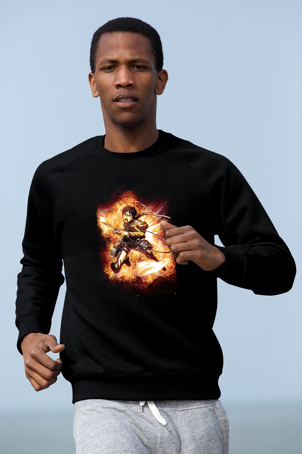 Attack On Titan Baskılı Unisex Siyah Sweatshirt