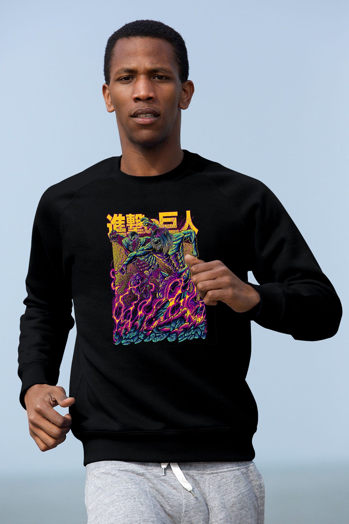 Attack On Titan Baskılı Unisex Siyah Sweatshirt